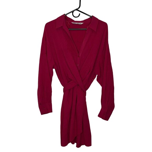 Zara Wrap Dress Long Sleeve Button DownSize Large - Picture 2 of 10